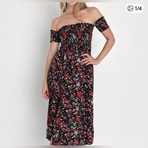 Lulu’s Chic Off-Shoulder Floral Midi Dress